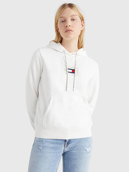 Tommy Hilfiger Logo Embroidery Kapüşonlu Sweatshirt Kadın Beyaz | TH923KYG