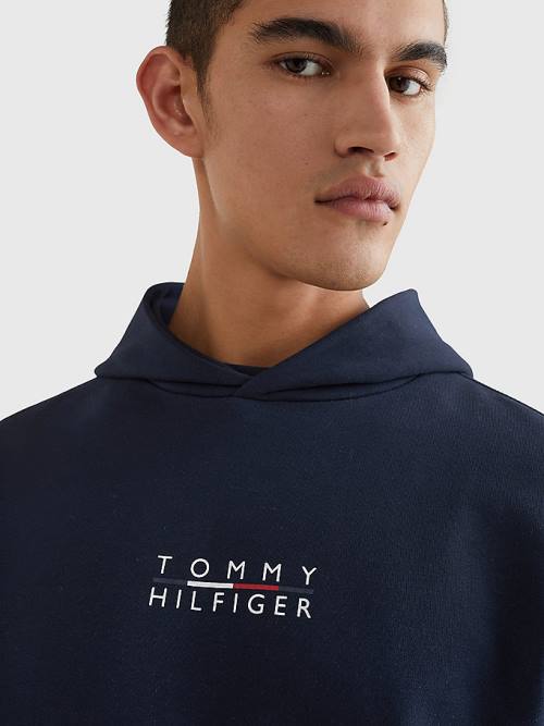 Tommy Hilfiger Logo Embroidery Kapüşonlu Sweatshirt Erkek Mavi | TH931PEV