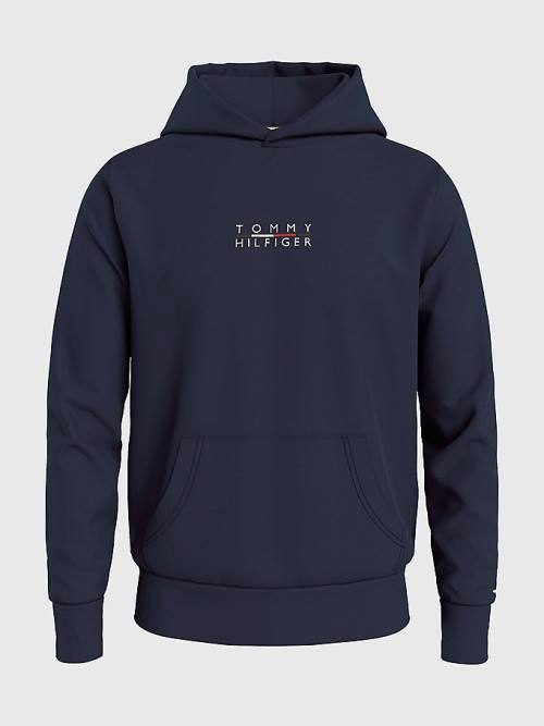 Tommy Hilfiger Logo Embroidery Kapüşonlu Sweatshirt Erkek Mavi | TH931PEV