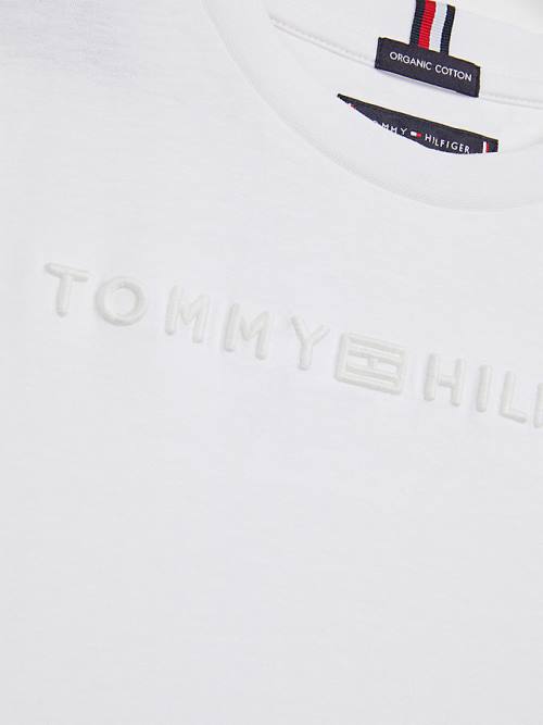 Tommy Hilfiger Logo Embroidery Organic Pamuklu Tişört Erkek Çocuk Beyaz | TH120OYP