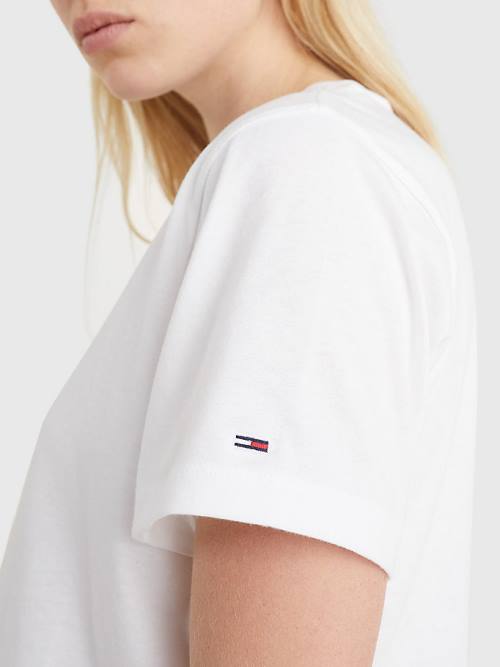 Tommy Hilfiger Logo Embroidery Organic Pamuklu Tişört Kadın Beyaz | TH408TOW