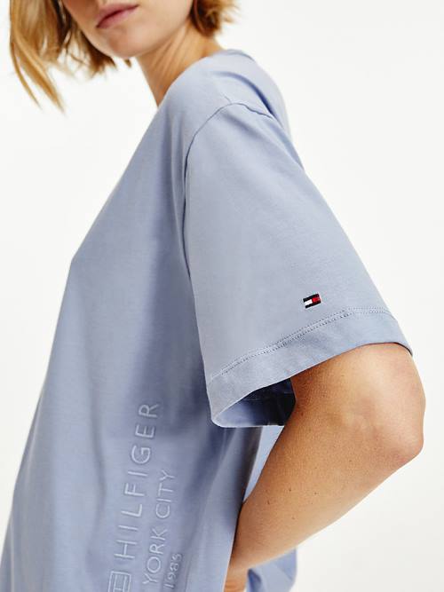 Tommy Hilfiger Logo Embroidery Relaxed Fit Tişört Kadın Mavi | TH364QKX