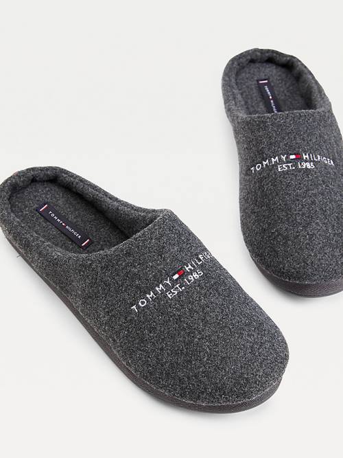 Tommy Hilfiger Logo Felt Home Terlik Erkek Gri | TH158GZW