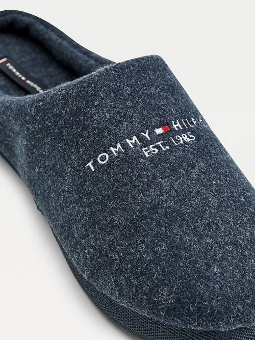 Tommy Hilfiger Logo Felt Home Terlik Erkek Mavi | TH693ZBU