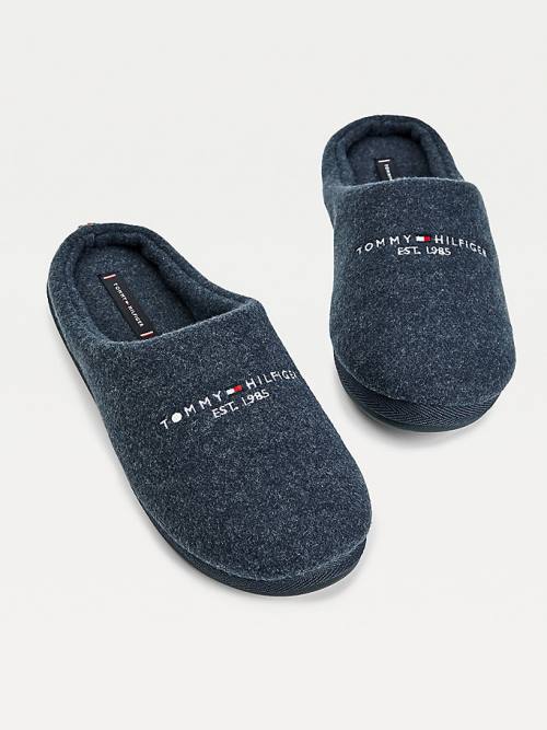 Tommy Hilfiger Logo Felt Home Terlik Erkek Mavi | TH693ZBU