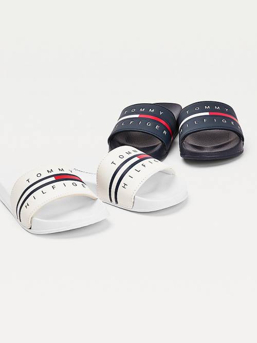 Tommy Hilfiger Logo Flag Slides Sandalet Erkek Çocuk Beyaz | TH621CVM