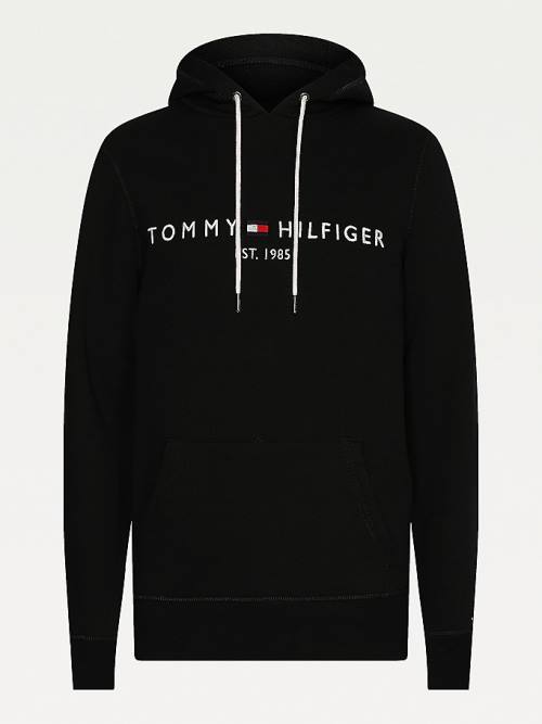 Tommy Hilfiger Logo Flex Fleece Kapüşonlu Sweatshirt Erkek Siyah | TH513QUD