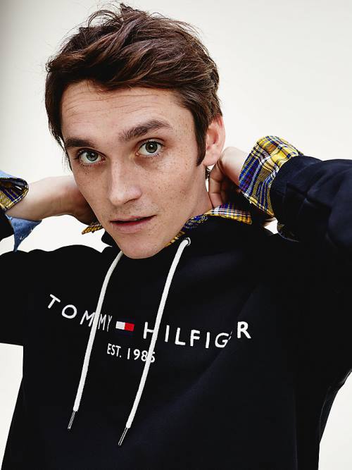 Tommy Hilfiger Logo Flex Fleece Kapüşonlu Sweatshirt Erkek Siyah | TH513QUD