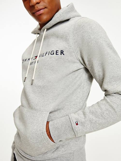 Tommy Hilfiger Logo Flex Fleece Kapüşonlu Sweatshirt Erkek Gri | TH612LTK