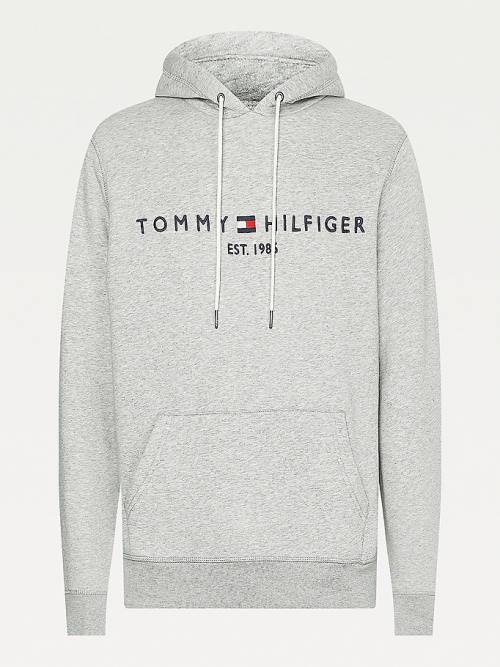 Tommy Hilfiger Logo Flex Fleece Kapüşonlu Sweatshirt Erkek Gri | TH612LTK