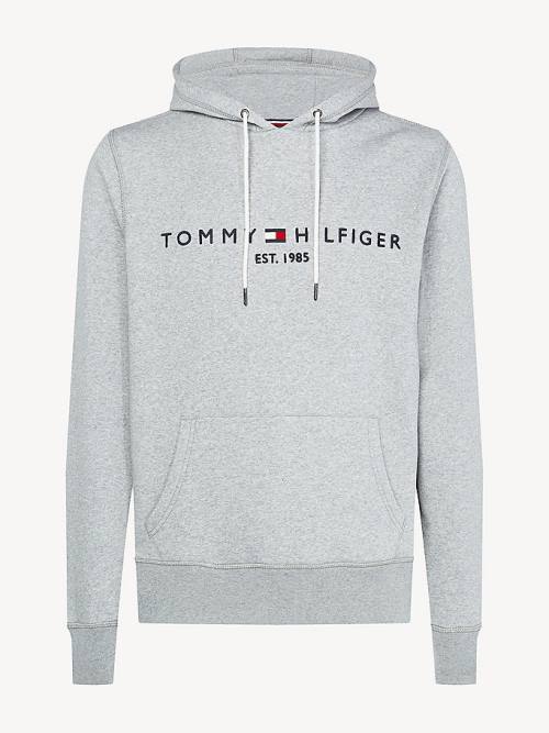 Tommy Hilfiger Logo Flex Fleece Kapüşonlu Sweatshirt Erkek Gri | TH612LTK