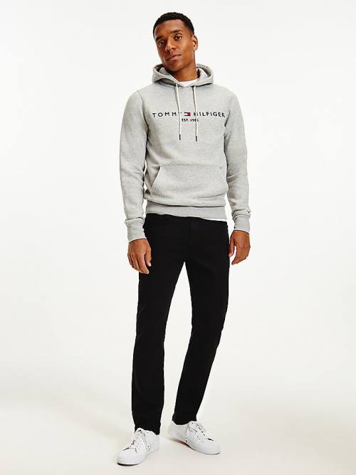 Tommy Hilfiger Logo Flex Fleece Kapüşonlu Sweatshirt Erkek Gri | TH612LTK