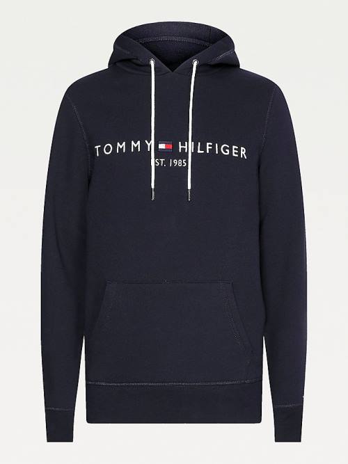 Tommy Hilfiger Logo Flex Fleece Kapüşonlu Sweatshirt Erkek Mavi | TH893VAD