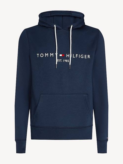 Tommy Hilfiger Logo Flex Fleece Kapüşonlu Sweatshirt Erkek Mavi | TH893VAD