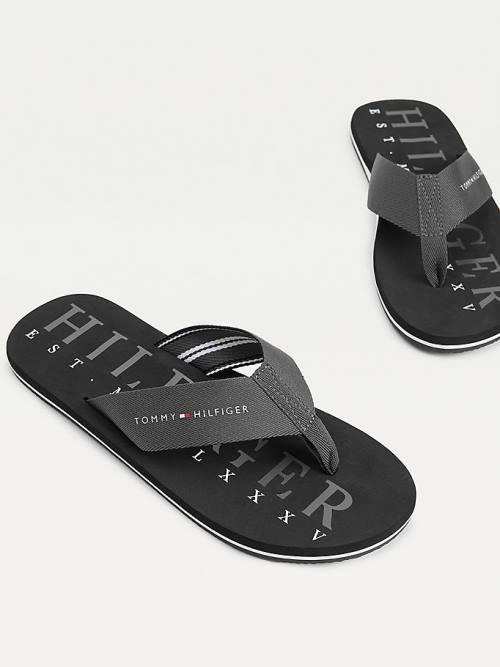 Tommy Hilfiger Logo Flip-Flops Sandalet Erkek Siyah | TH427FRJ