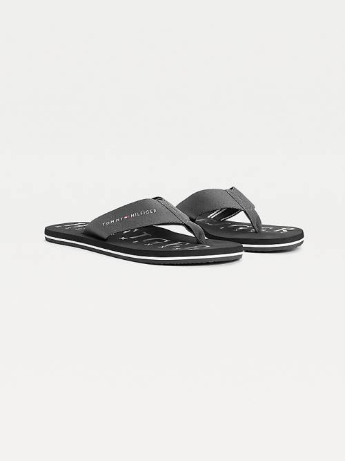 Tommy Hilfiger Logo Flip-Flops Sandalet Erkek Siyah | TH427FRJ