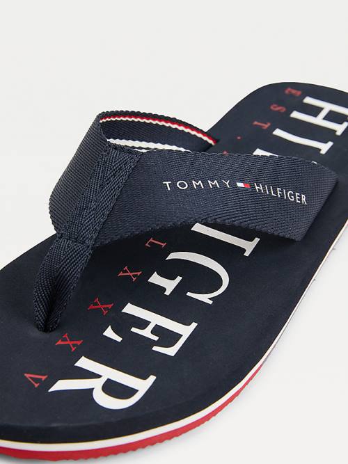 Tommy Hilfiger Logo Flip-Flops Sandalet Erkek Mavi | TH941ERJ