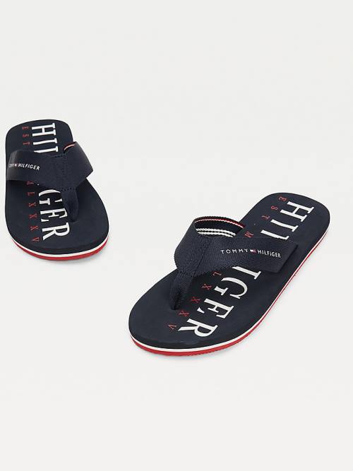 Tommy Hilfiger Logo Flip-Flops Sandalet Erkek Mavi | TH941ERJ