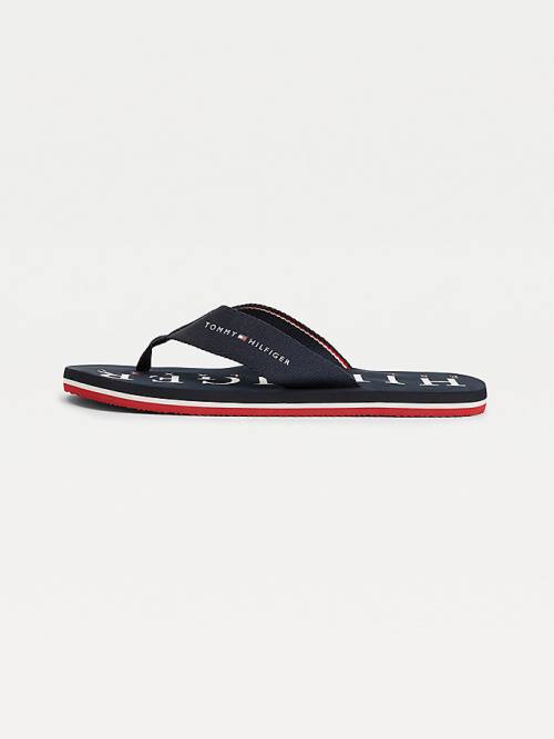 Tommy Hilfiger Logo Flip-Flops Sandalet Erkek Mavi | TH941ERJ