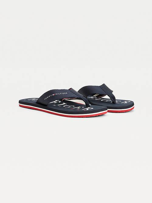 Tommy Hilfiger Logo Flip-Flops Sandalet Erkek Mavi | TH941ERJ