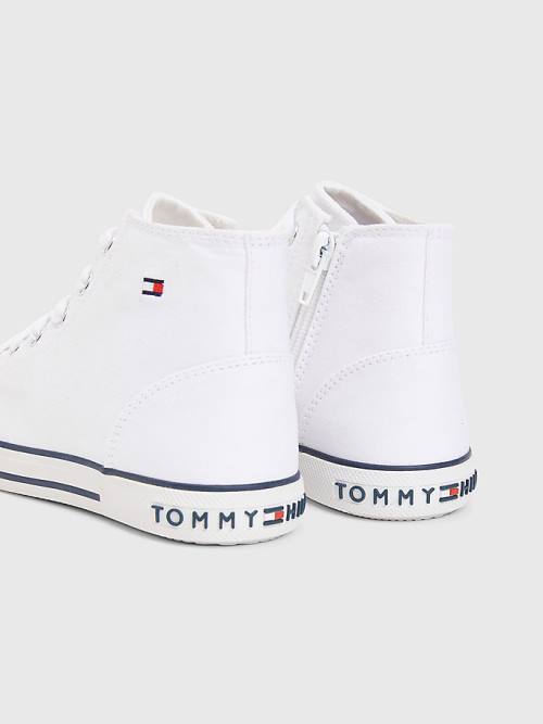 Tommy Hilfiger Logo High-Top Dantel-Up Spor Ayakkabı Erkek Çocuk Beyaz | TH256EYP