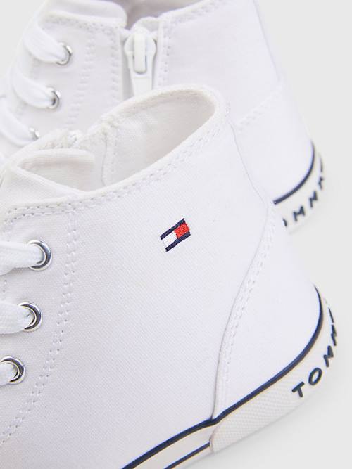 Tommy Hilfiger Logo High-Top Dantel-Up Spor Ayakkabı Erkek Çocuk Beyaz | TH256EYP