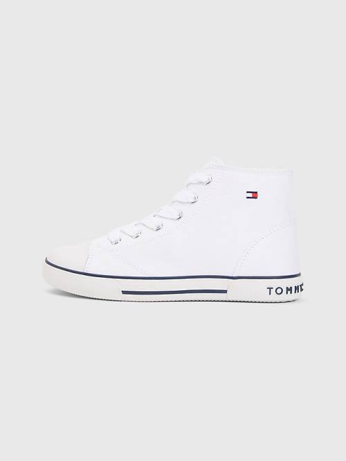 Tommy Hilfiger Logo High-Top Dantel-Up Spor Ayakkabı Erkek Çocuk Beyaz | TH256EYP