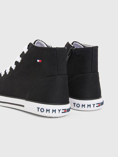 Tommy Hilfiger Logo High-Top Dantel-Up Spor Ayakkabı Kiz Çocuk Siyah | TH285PON