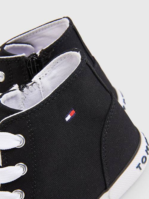 Tommy Hilfiger Logo High-Top Dantel-Up Spor Ayakkabı Kiz Çocuk Siyah | TH285PON