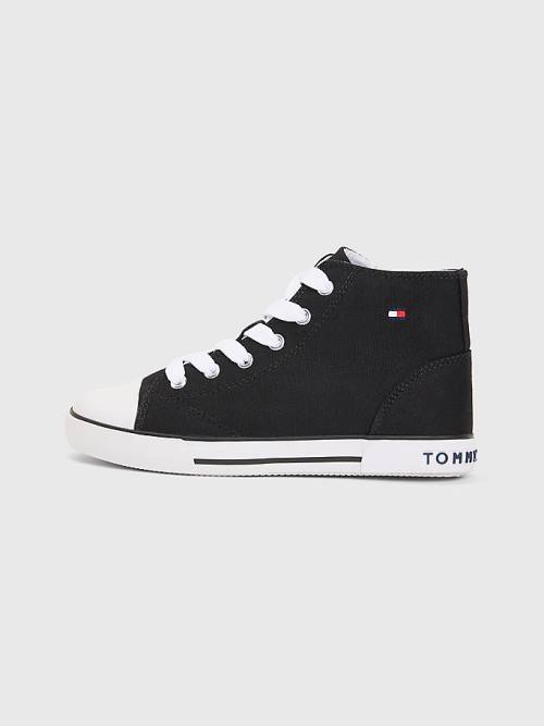 Tommy Hilfiger Logo High-Top Dantel-Up Spor Ayakkabı Kiz Çocuk Siyah | TH285PON