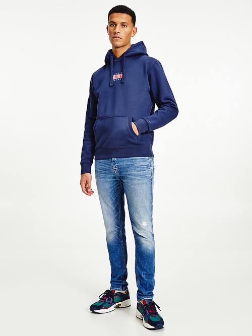 Tommy Hilfiger Logo Kapüşonlu Sweatshirt Erkek Mavi | TH217JCN