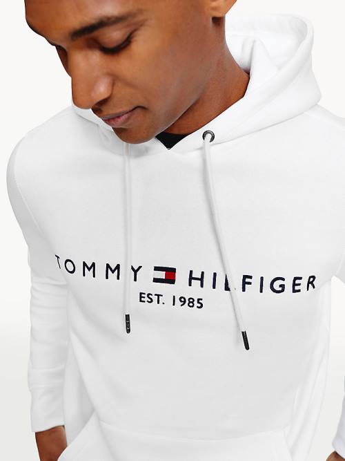 Tommy Hilfiger Logo Kapüşonlu Sweatshirt Erkek Beyaz | TH285BRJ