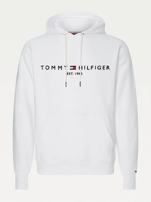 Tommy Hilfiger Logo Kapüşonlu Sweatshirt Erkek Beyaz | TH285BRJ