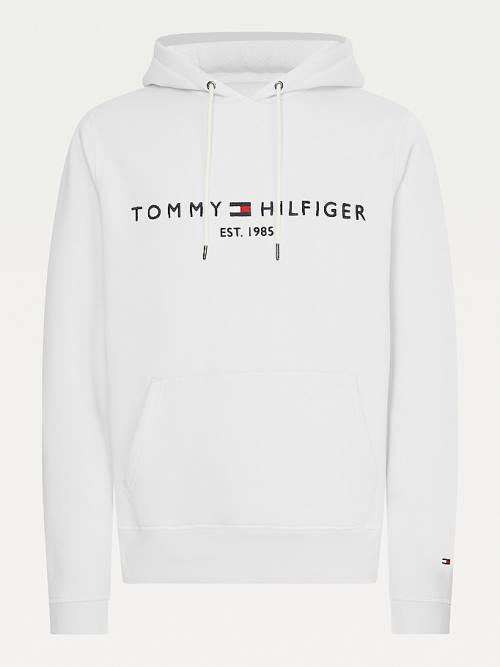 Tommy Hilfiger Logo Kapüşonlu Sweatshirt Erkek Beyaz | TH285BRJ