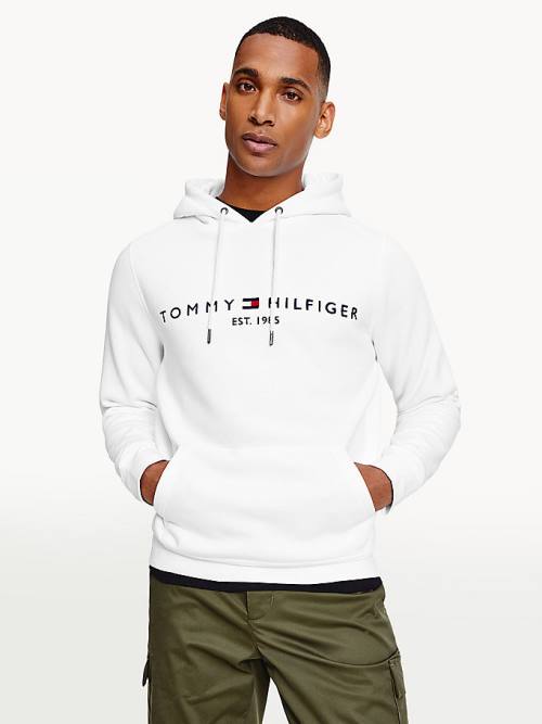 Tommy Hilfiger Logo Kapüşonlu Sweatshirt Erkek Beyaz | TH285BRJ