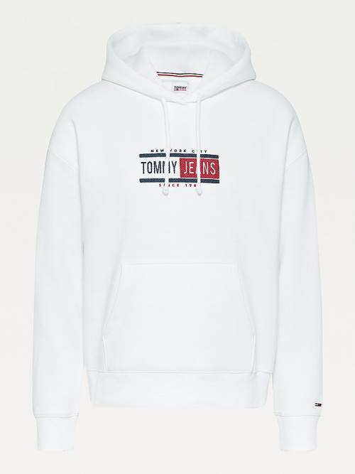 Tommy Hilfiger Logo Kapüşonlu Sweatshirt Kadın Beyaz | TH298FBE