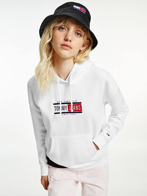 Tommy Hilfiger Logo Kapüşonlu Sweatshirt Kadın Beyaz | TH298FBE