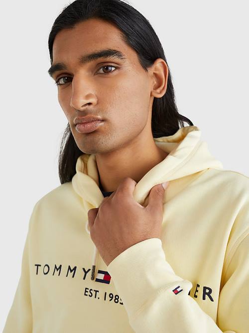 Tommy Hilfiger Logo Kapüşonlu Sweatshirt Erkek Sarı | TH527RHT