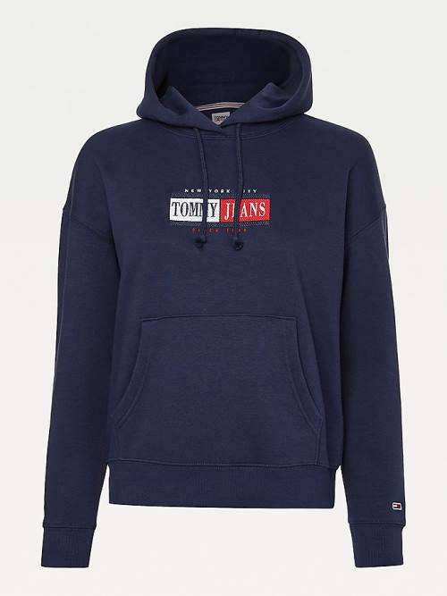 Tommy Hilfiger Logo Kapüşonlu Sweatshirt Kadın Mavi | TH568CWY