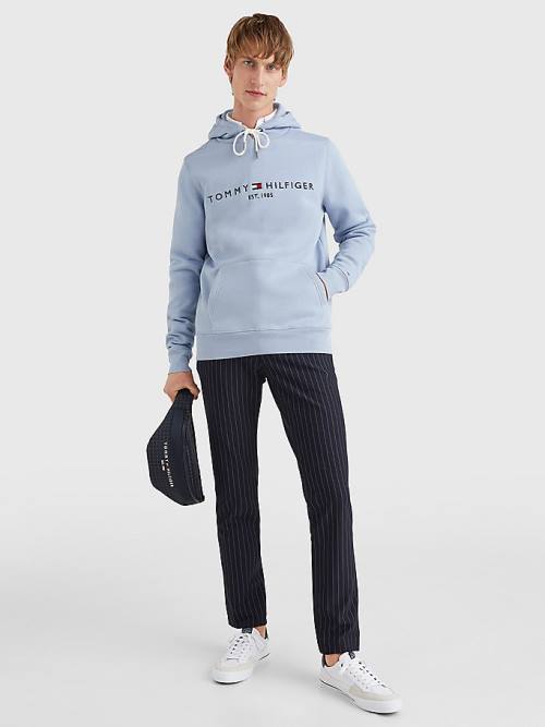 Tommy Hilfiger Logo Kapüşonlu Sweatshirt Erkek Mavi | TH925FVT