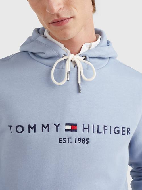 Tommy Hilfiger Logo Kapüşonlu Sweatshirt Erkek Mavi | TH925FVT