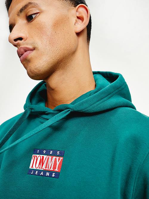 Tommy Hilfiger Logo Kapüşonlu Sweatshirt Erkek Yeşil | TH930CQX