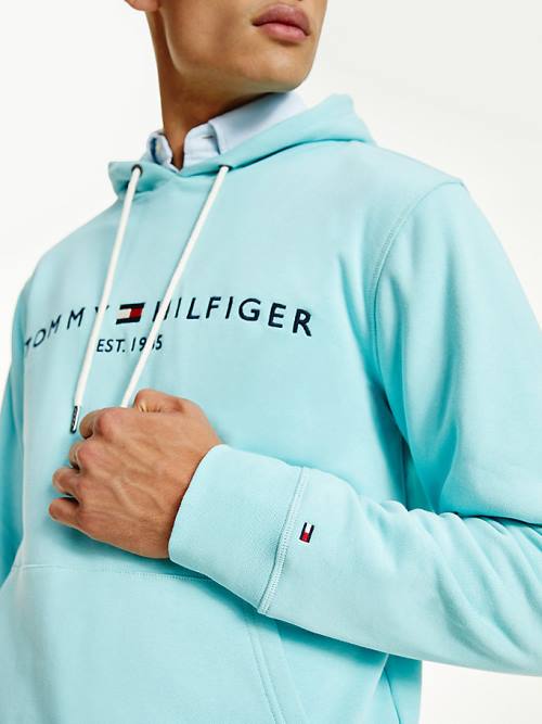 Tommy Hilfiger Logo Kapüşonlu Sweatshirt Erkek Mavi | TH938GZT