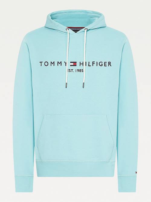 Tommy Hilfiger Logo Kapüşonlu Sweatshirt Erkek Mavi | TH938GZT