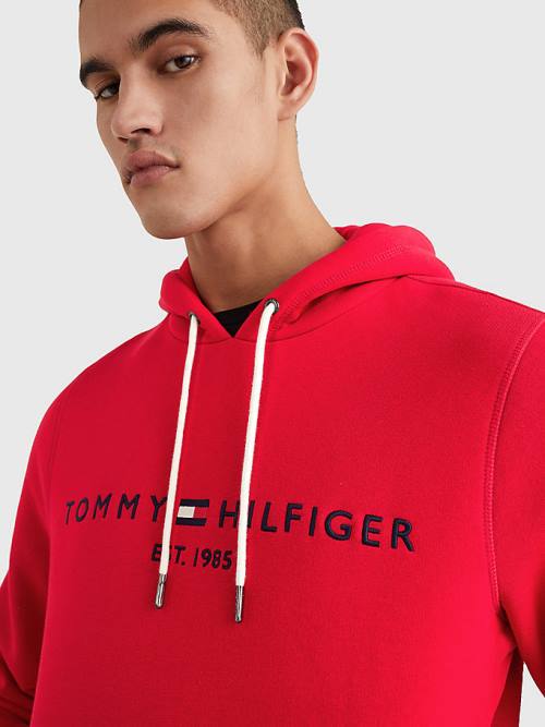 Tommy Hilfiger Logo Kapüşonlu Sweatshirt Erkek Kırmızı | TH946RVU