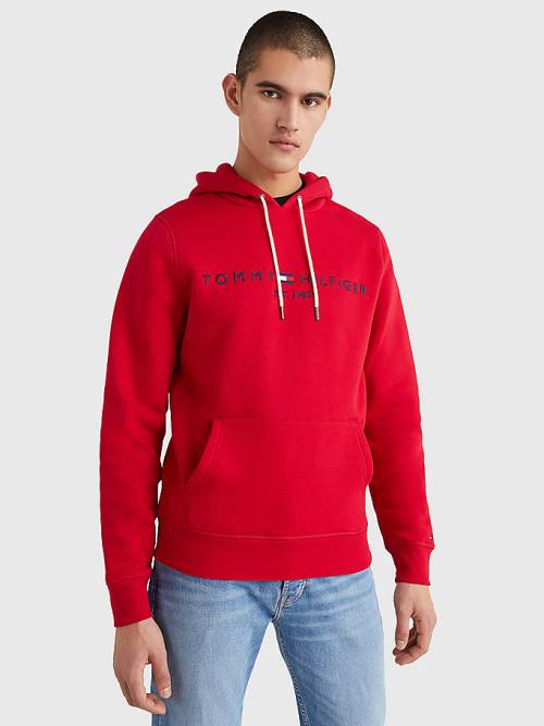 Tommy Hilfiger Logo Kapüşonlu Sweatshirt Erkek Kırmızı | TH946RVU