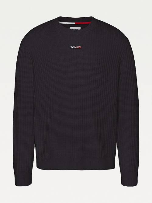 Tommy Hilfiger Logo Knitted Relaxed Fit Jumper Kazak Erkek Siyah | TH437WBN