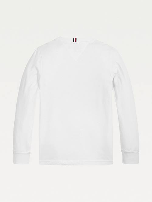 Tommy Hilfiger Logo Long Sleeve Organic Pamuklu Tişört Erkek Çocuk Beyaz | TH257LYA