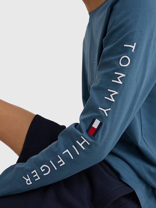 Tommy Hilfiger Logo Long Sleeve Tişört Erkek Mavi | TH542BCW