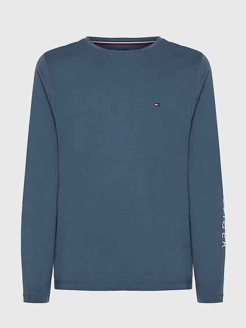 Tommy Hilfiger Logo Long Sleeve Tişört Erkek Mavi | TH542BCW